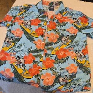 Tropical Surf Print Short-Sleeve Shirt - Light Blue & Coral